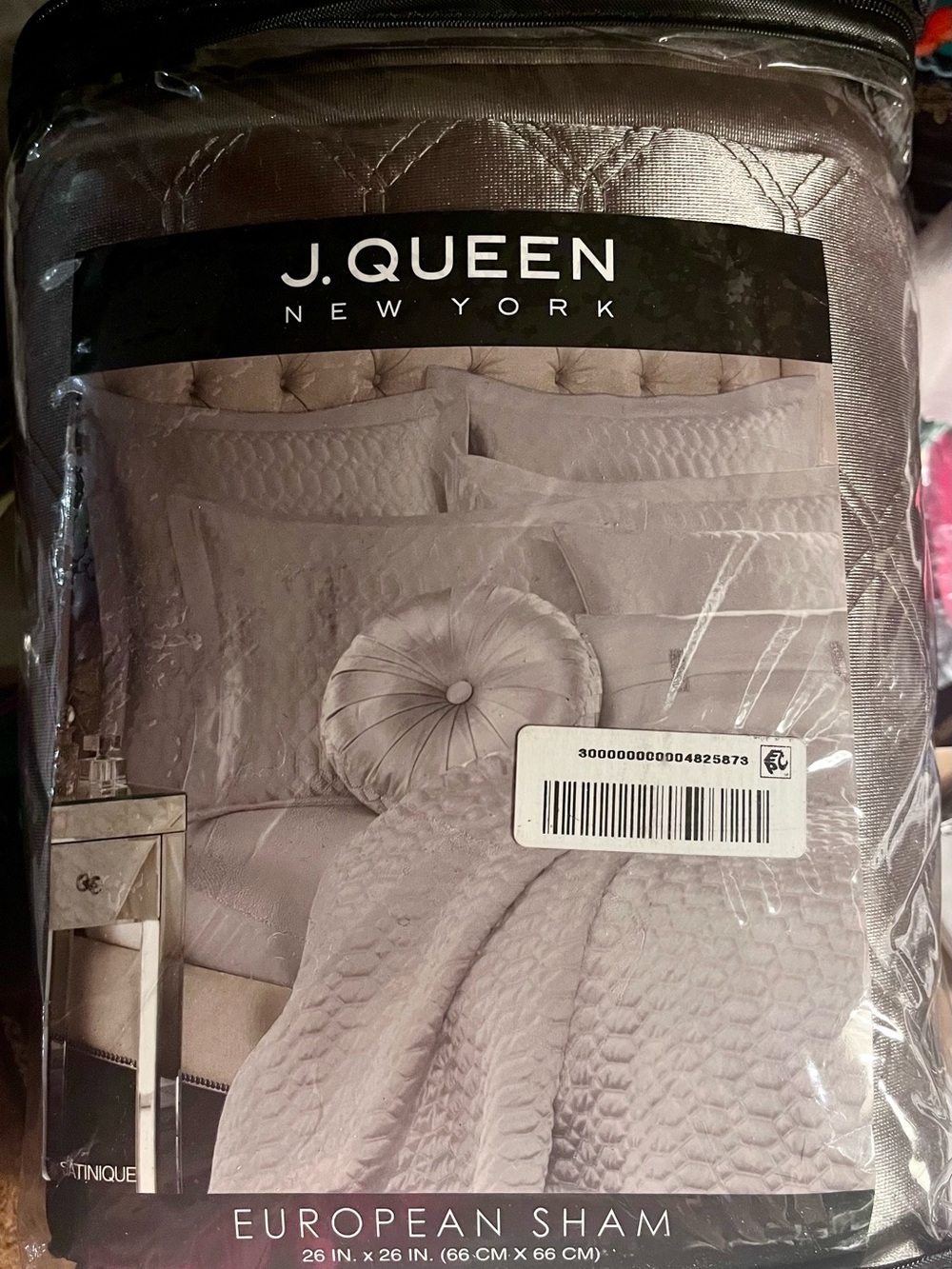 J. Queen New York Satinique Silver Quilted European Pillow Sham 26 X 26 NEW